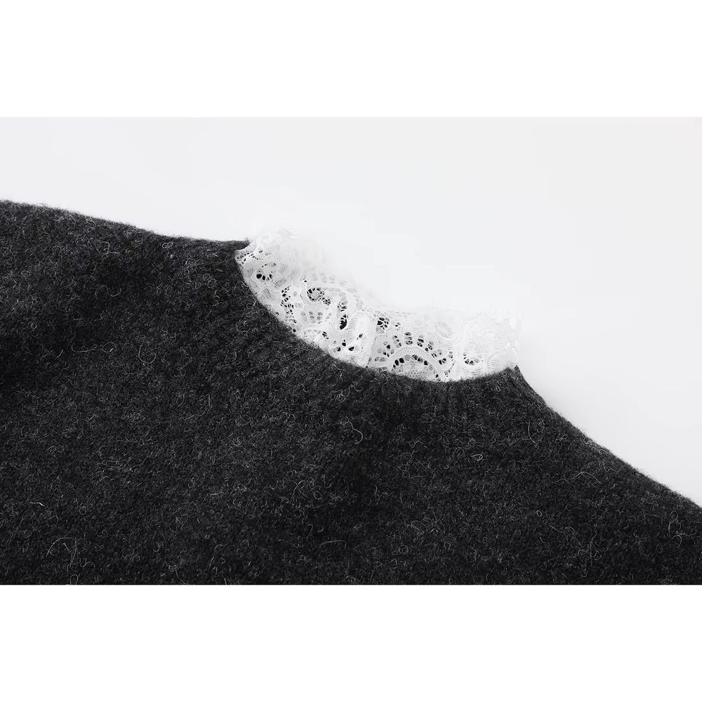 Lace-Trim Knit Sweater and Skirt Set